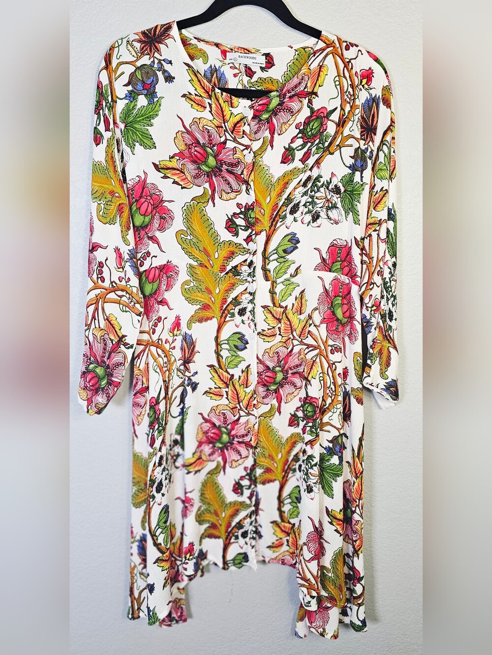 Backwoods XL Floral Button Front High Low Midi Shirt Dress